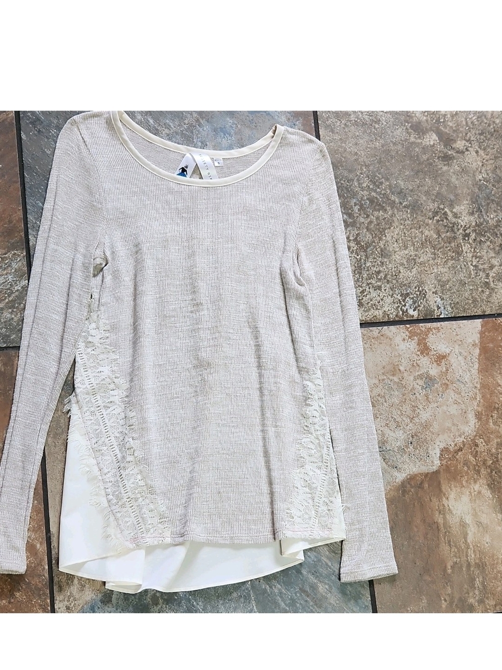 Society Cream Lace-Trim Layered Long Sleeve Top